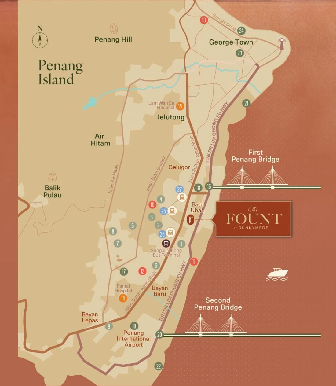 The Fount location map, Batu Uban, Penang